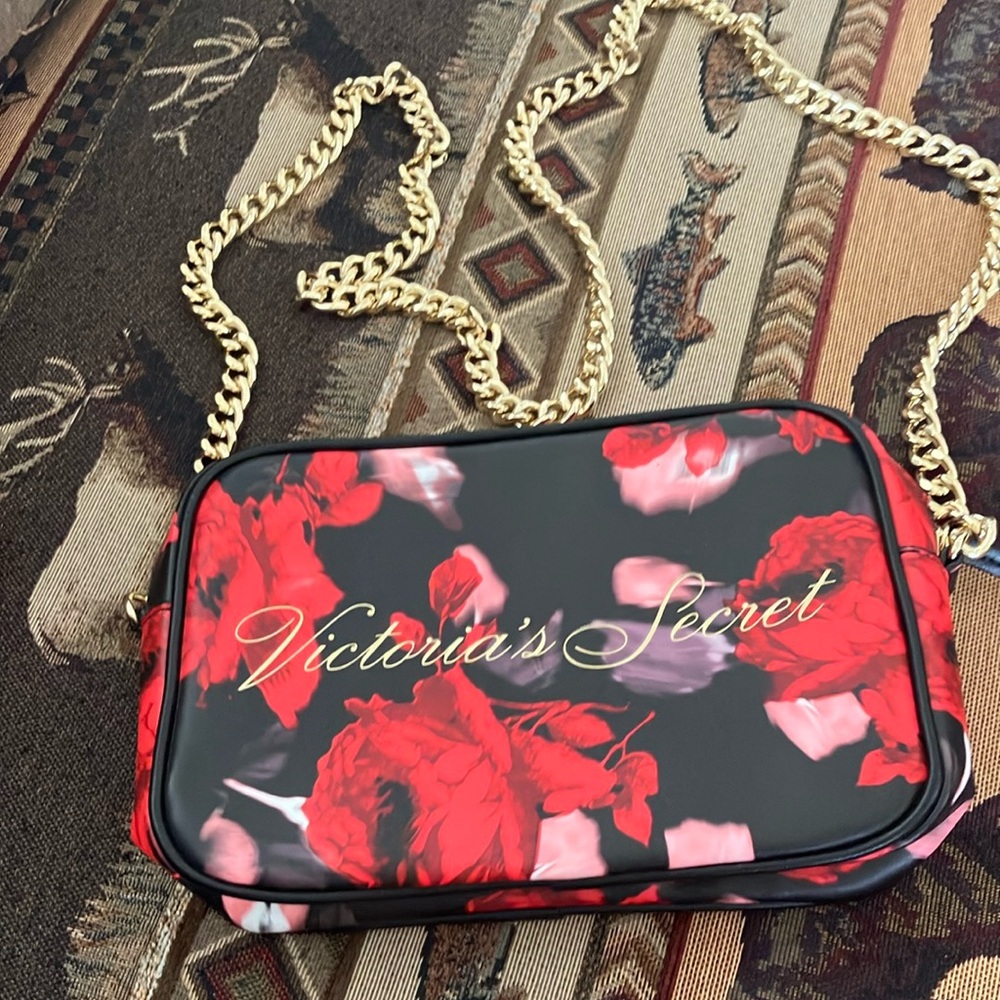 Victoria's Secret Floral Crossbody Bag with Gold Chain